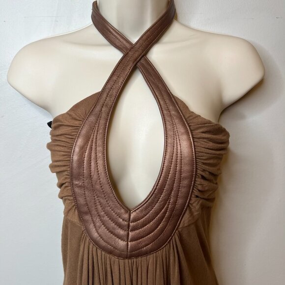 Sky Brand Vintage Faux Leather Mini Halter Dress (S) - Picture 4 of 11